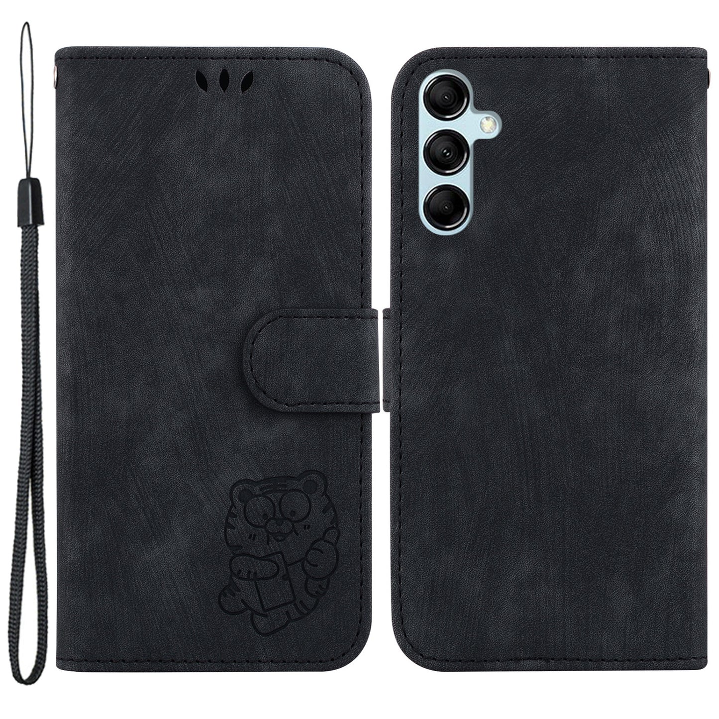 For Samsung Galaxy M34 5G / F34 5G Wallet Stand Leather Case Cute Tiger Imprint Phone Cover - Black