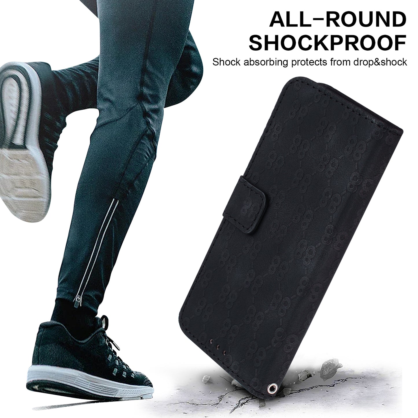 For Samsung Galaxy M34 5G / F34 5G Double 8-Shape Imprint Phone Cover Leather Wallet Stand Case - Black