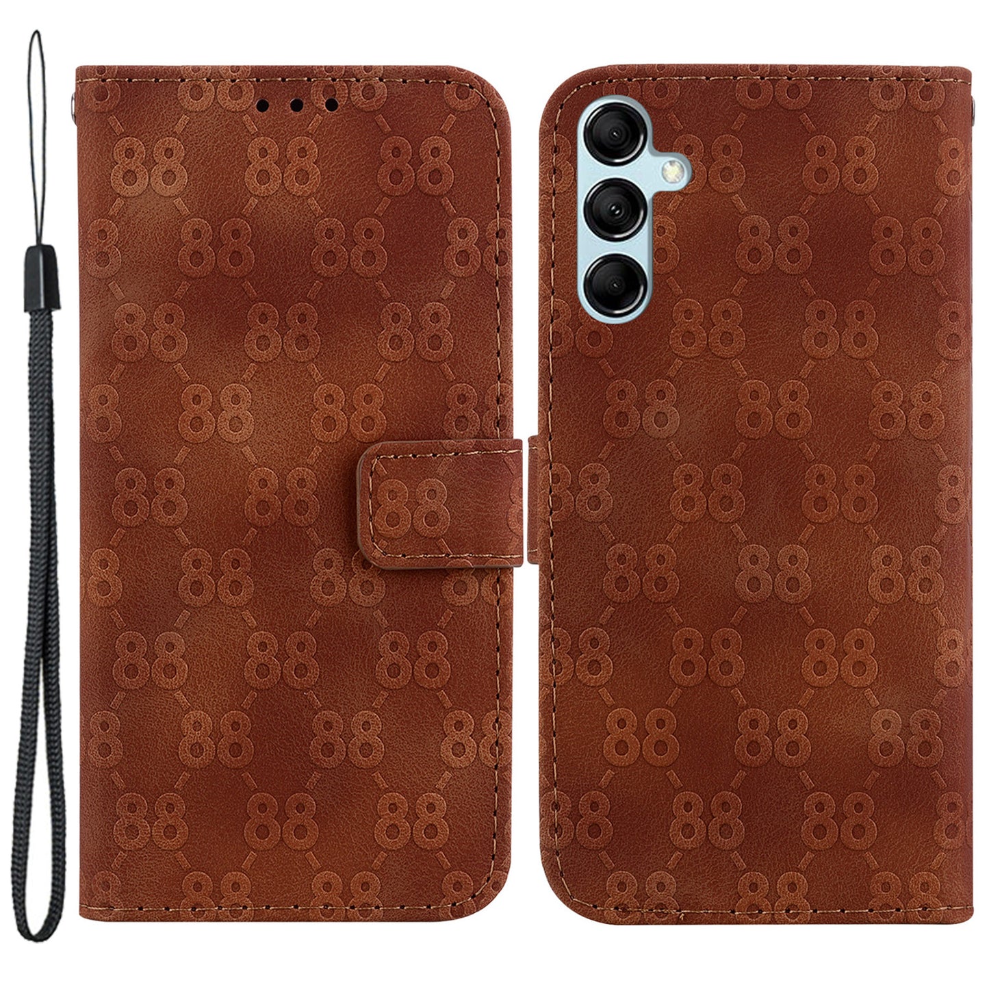 For Samsung Galaxy M34 5G / F34 5G Double 8-Shape Imprint Phone Cover Leather Wallet Stand Case - Brown