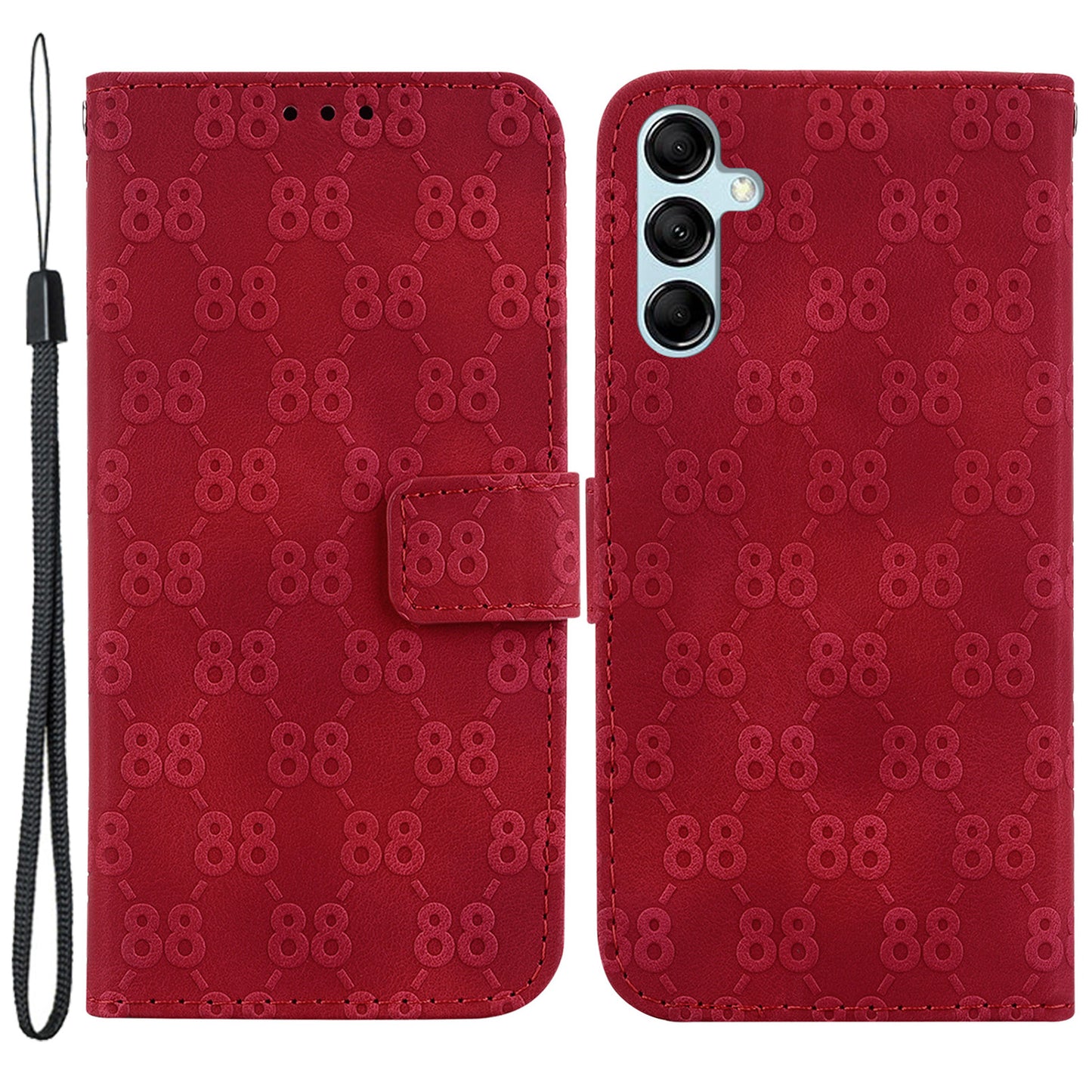 For Samsung Galaxy M34 5G / F34 5G Double 8-Shape Imprint Phone Cover Leather Wallet Stand Case - Red