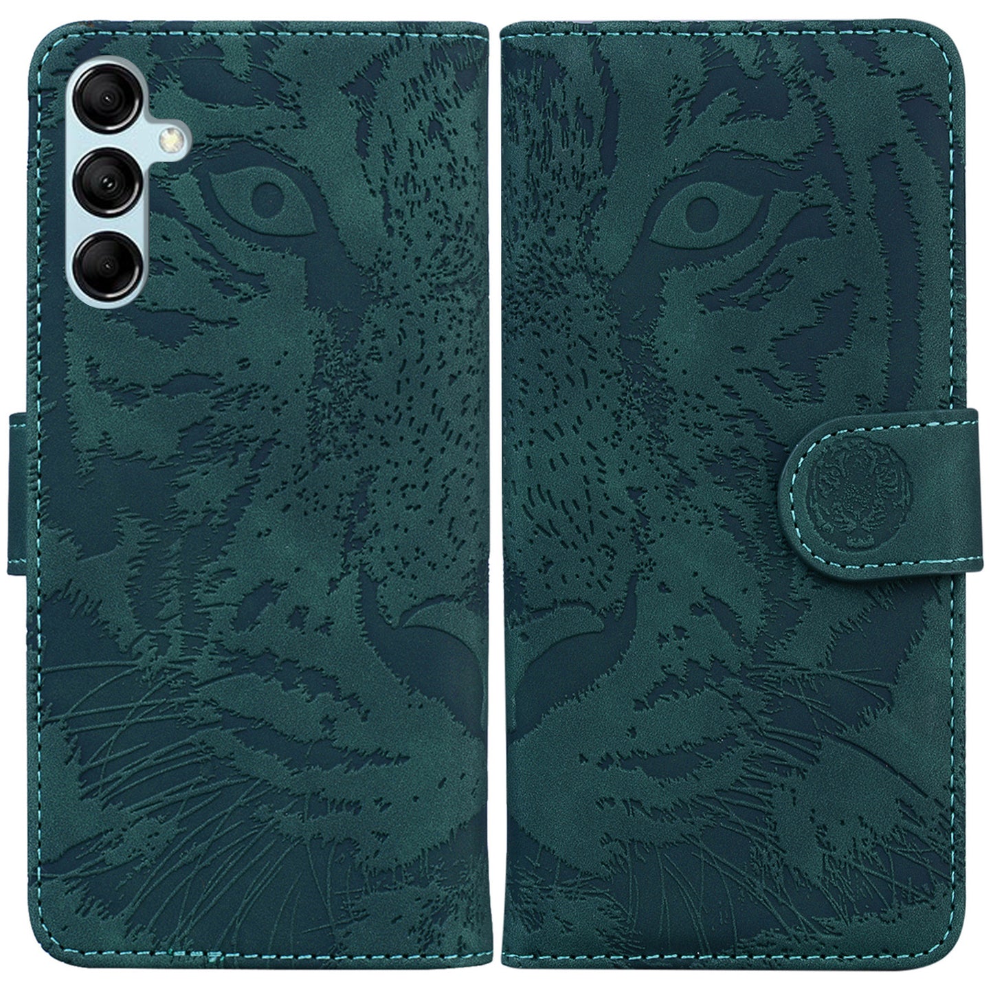 For Samsung Galaxy M34 5G / F34 5G Imprinted Tiger Wallet Cover Slim-Fit PU Leather Stand Phone Case - Green