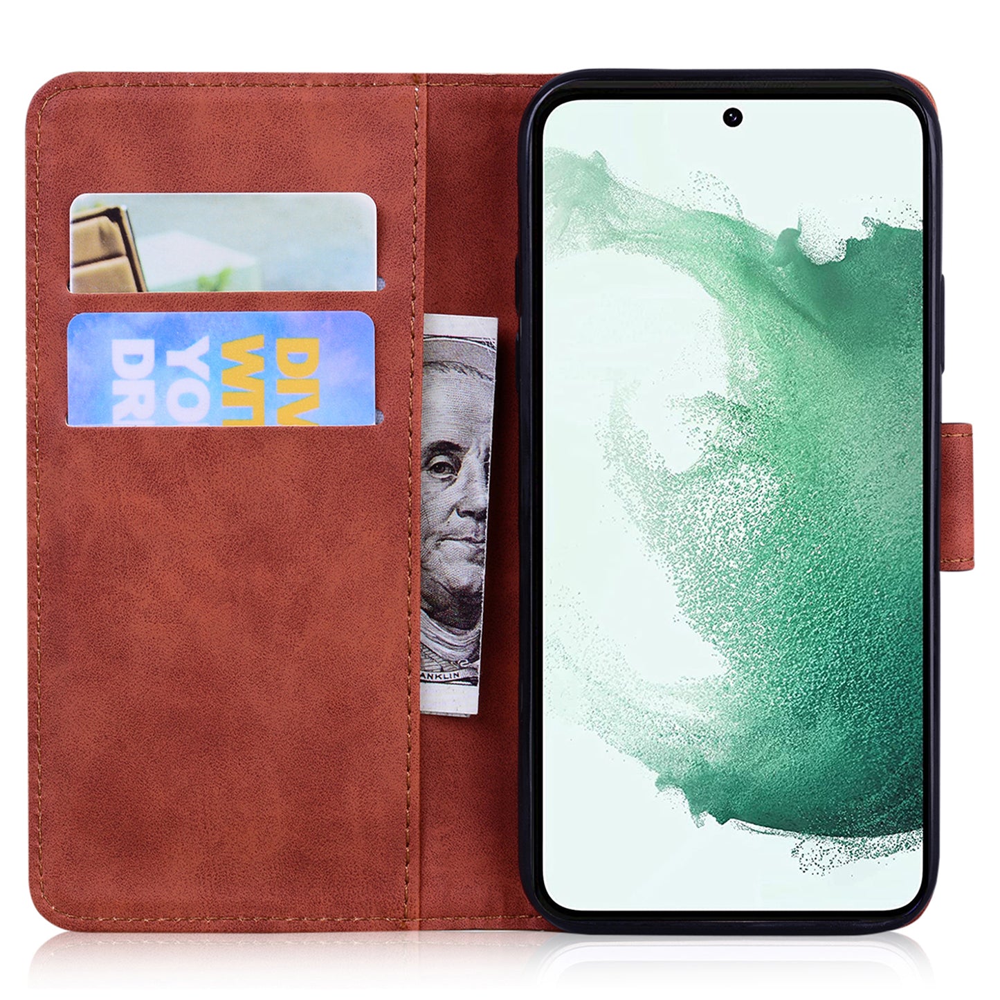 For Samsung Galaxy M34 5G / F34 5G Imprinted Tiger Wallet Cover Slim-Fit PU Leather Stand Phone Case - Brown