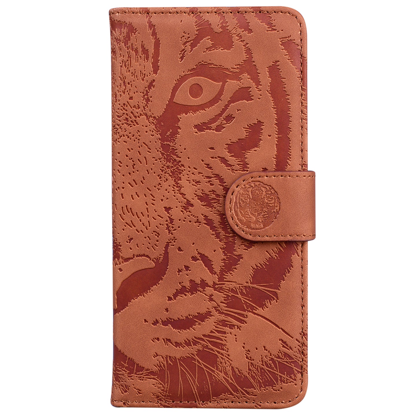 For Samsung Galaxy M34 5G / F34 5G Imprinted Tiger Wallet Cover Slim-Fit PU Leather Stand Phone Case - Brown