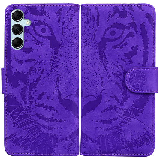 For Samsung Galaxy M34 5G / F34 5G Imprinted Tiger Wallet Cover Slim-Fit PU Leather Stand Phone Case - Purple