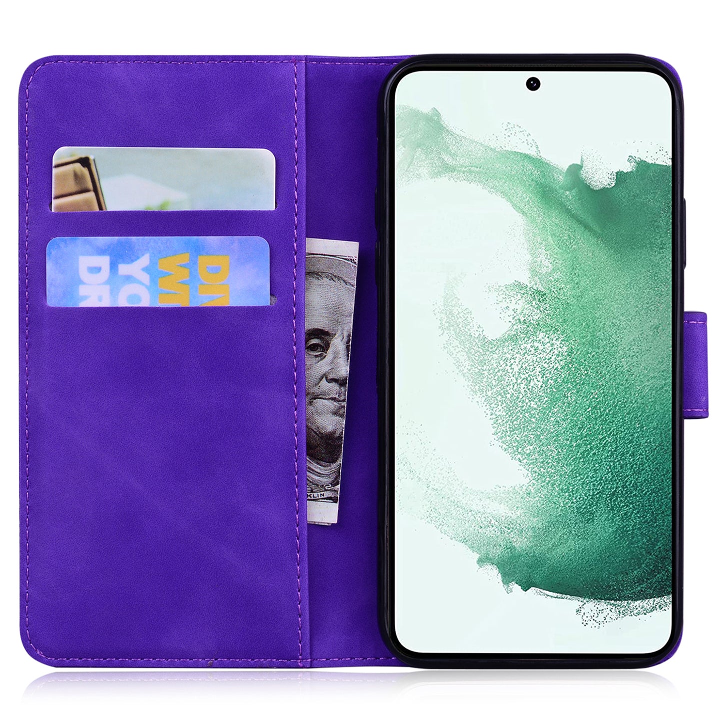 For Samsung Galaxy M34 5G / F34 5G Imprinted Tiger Wallet Cover Slim-Fit PU Leather Stand Phone Case - Purple