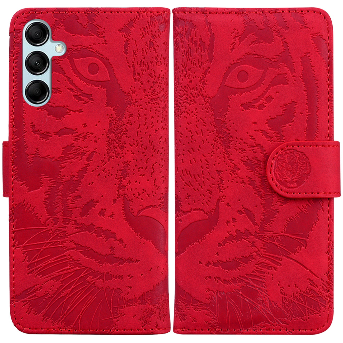 For Samsung Galaxy M34 5G / F34 5G Imprinted Tiger Wallet Cover Slim-Fit PU Leather Stand Phone Case - Red