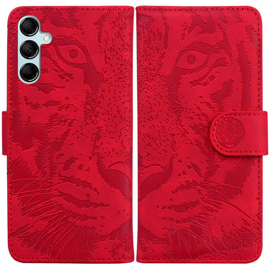 For Samsung Galaxy M34 5G / F34 5G Imprinted Tiger Wallet Cover Slim-Fit PU Leather Stand Phone Case - Red