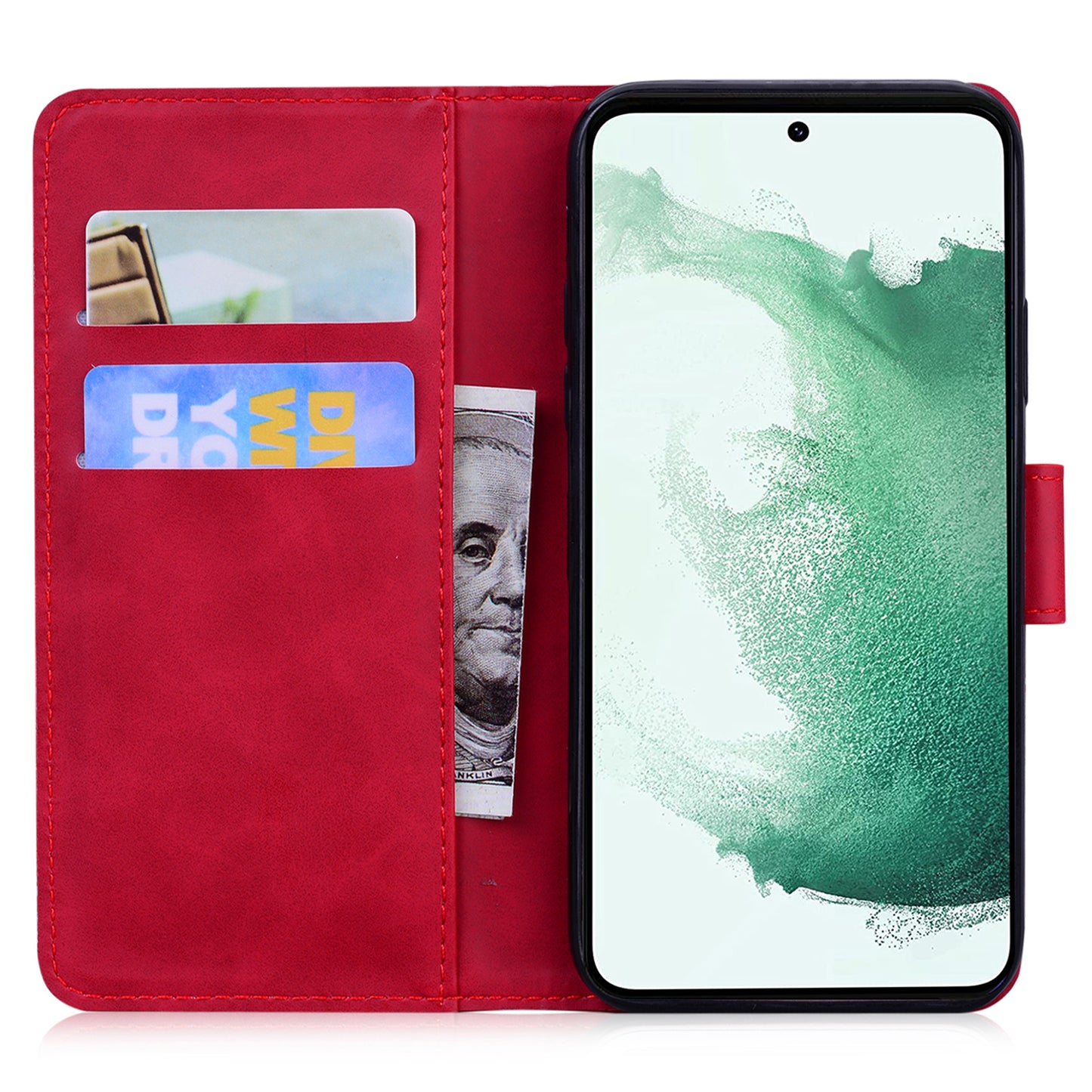 For Samsung Galaxy M34 5G / F34 5G Imprinted Tiger Wallet Cover Slim-Fit PU Leather Stand Phone Case - Red