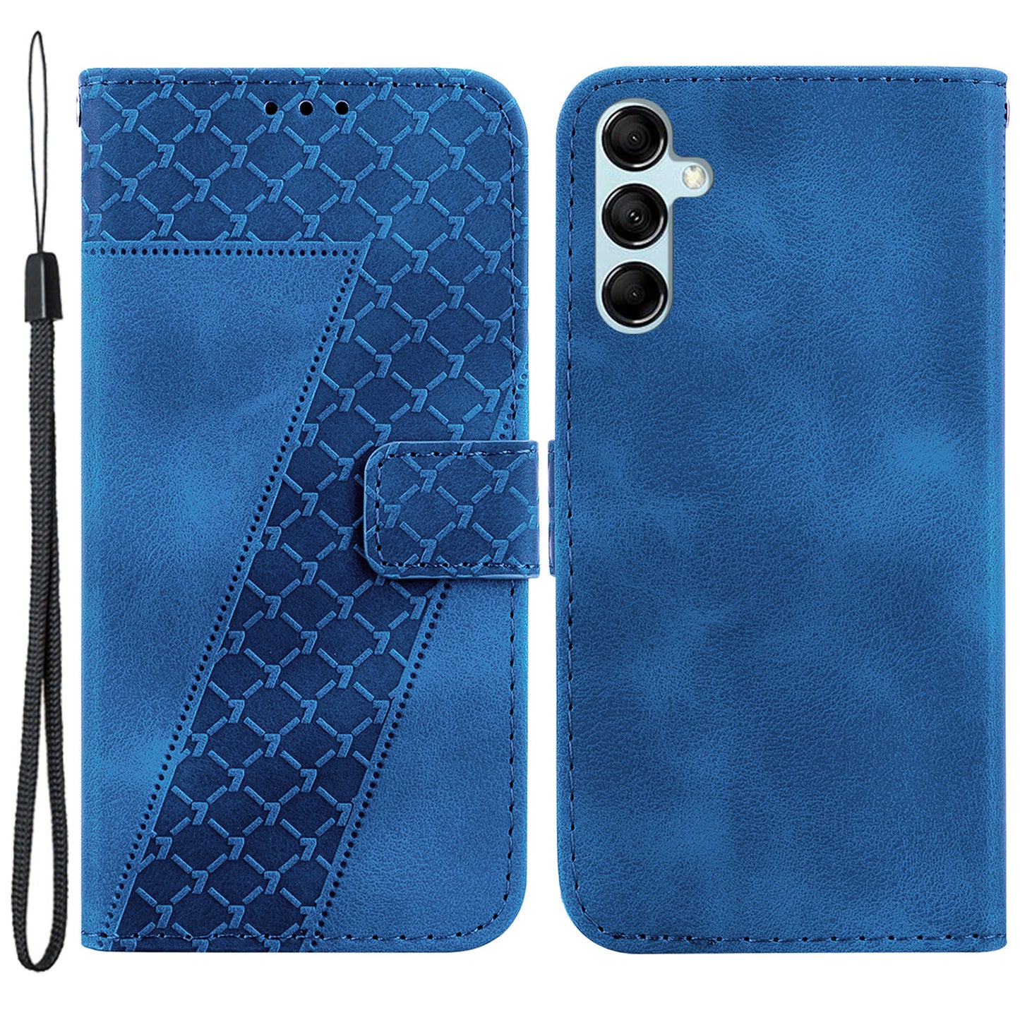 For Samsung Galaxy M34 5G / F34 5G Phone Leather Case 7-Shape Imprinted Wallet Stand Cover - Dark Blue