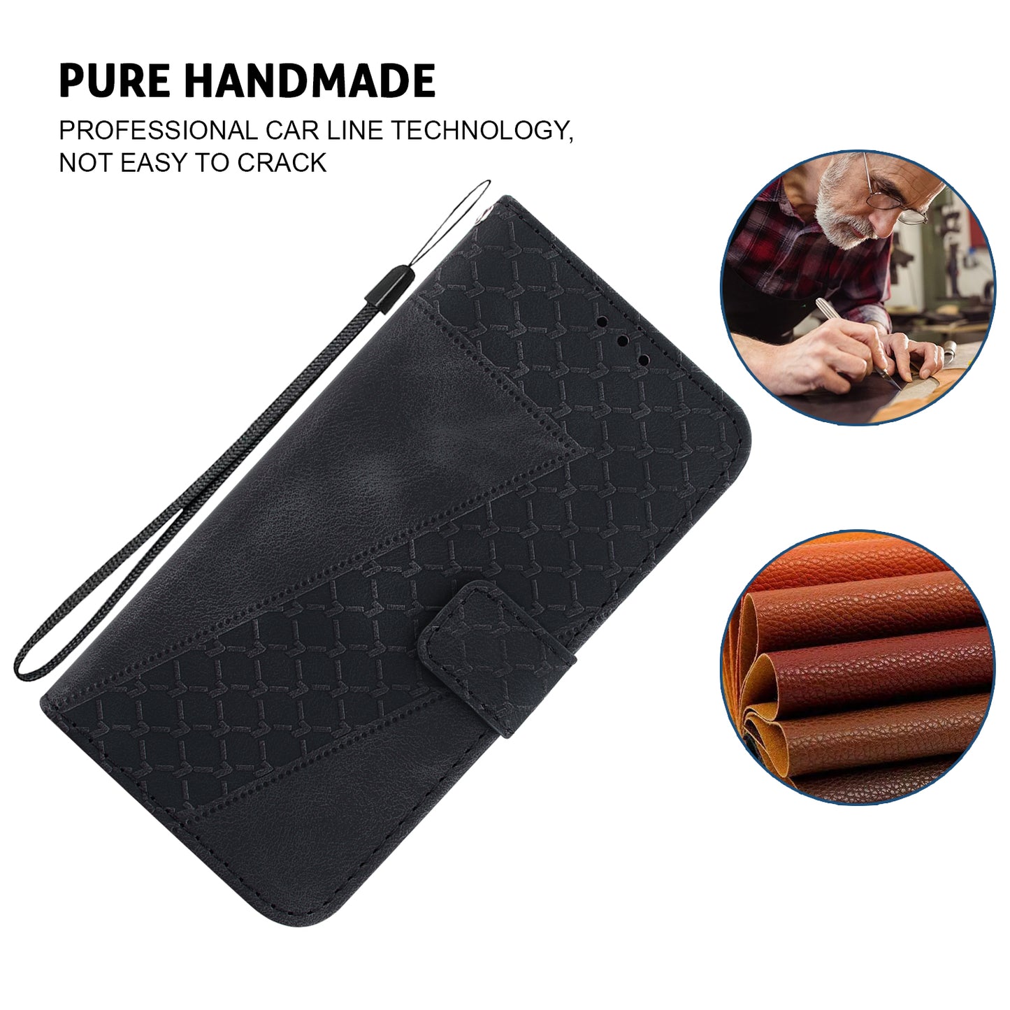 For Samsung Galaxy M34 5G / F34 5G Phone Leather Case 7-Shape Imprinted Wallet Stand Cover - Black