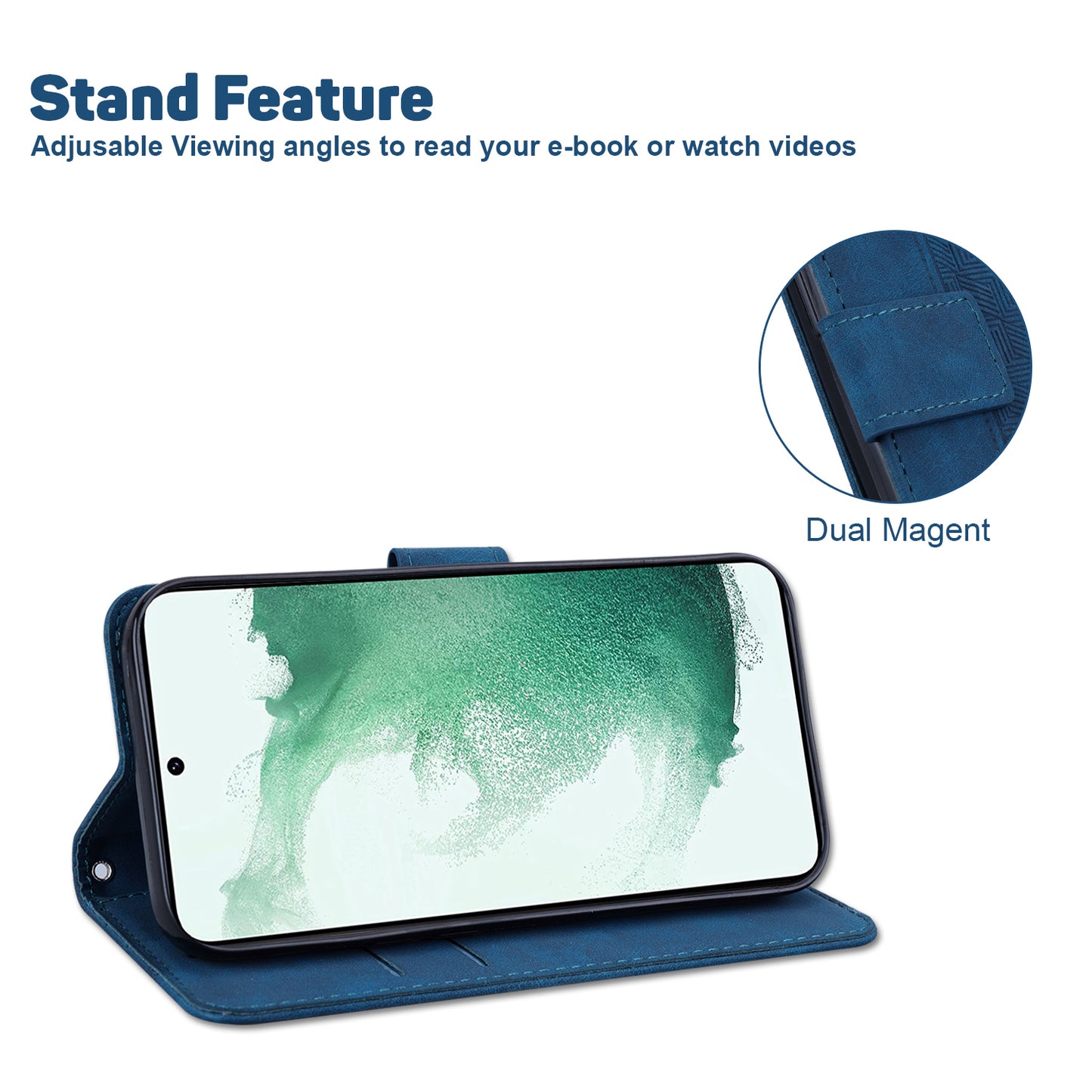 Phone Cover for Samsung Galaxy M34 5G / F34 5G , Wallet Stand PU Leather Geometry Imprinted Case - Blue
