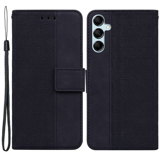Phone Cover for Samsung Galaxy M34 5G / F34 5G , Wallet Stand PU Leather Geometry Imprinted Case - Black