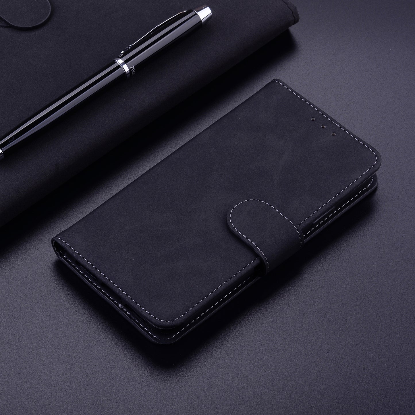 For Samsung Galaxy M34 5G / F34 5G Solid Color Wallet Phone Case PU Leather Stand Cover - Black