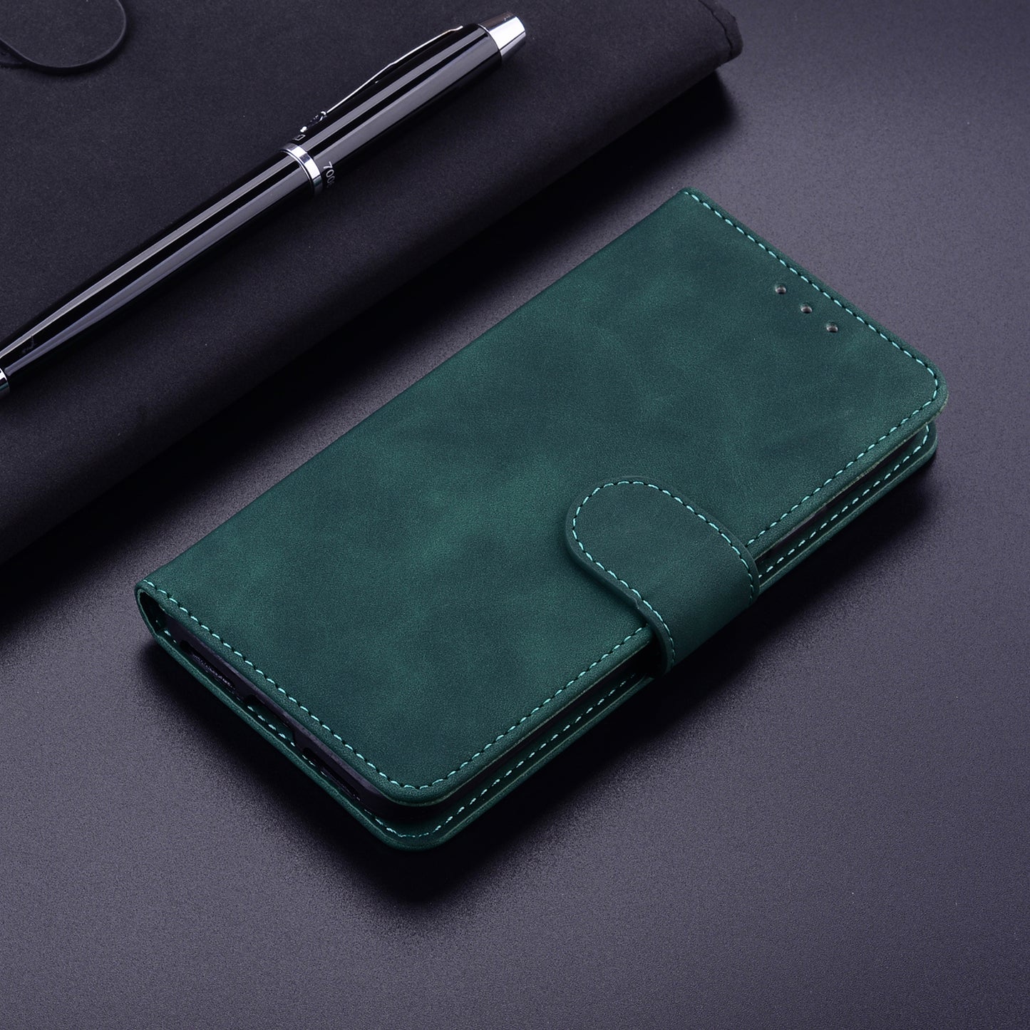 For Samsung Galaxy M34 5G / F34 5G Solid Color Wallet Phone Case PU Leather Stand Cover - Green