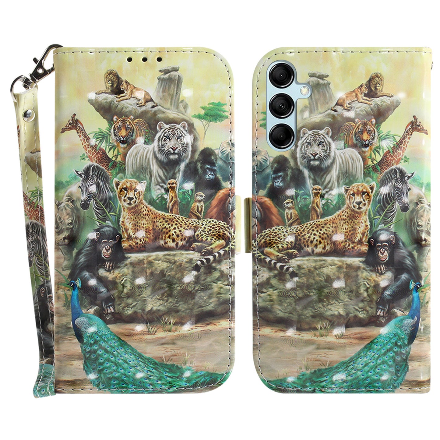 For Samsung Galaxy M34 5G / F34 5G 3D Pattern Printed Stand Cover Leather Wallet Phone Case with Strap - Animals