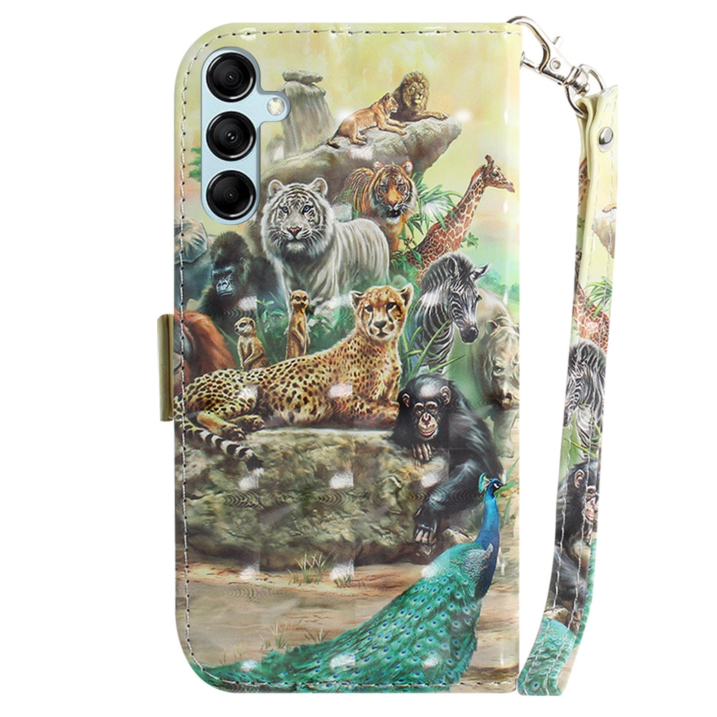 For Samsung Galaxy M34 5G / F34 5G 3D Pattern Printed Stand Cover Leather Wallet Phone Case with Strap - Animals