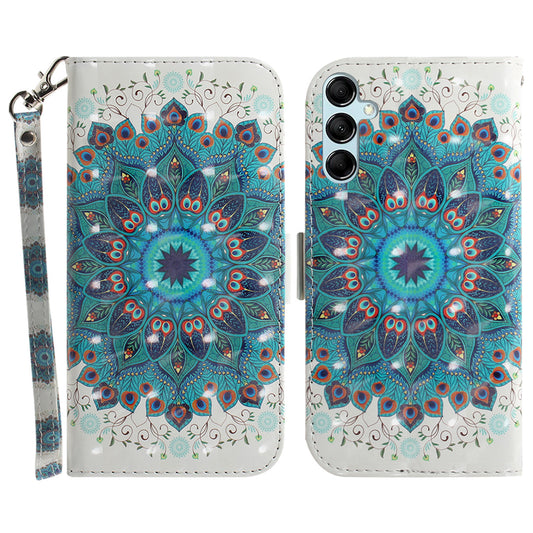 For Samsung Galaxy M34 5G / F34 5G 3D Pattern Printed Stand Cover Leather Wallet Phone Case with Strap - Peacock Wreath