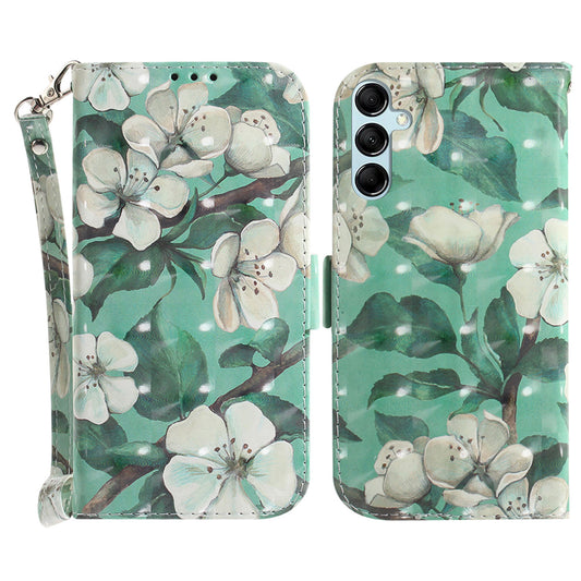 For Samsung Galaxy M34 5G / F34 5G 3D Pattern Printed Stand Cover Leather Wallet Phone Case with Strap - Watercolor Flowers