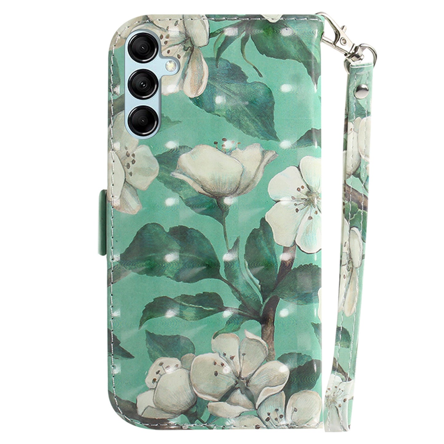 For Samsung Galaxy M34 5G / F34 5G 3D Pattern Printed Stand Cover Leather Wallet Phone Case with Strap - Watercolor Flowers