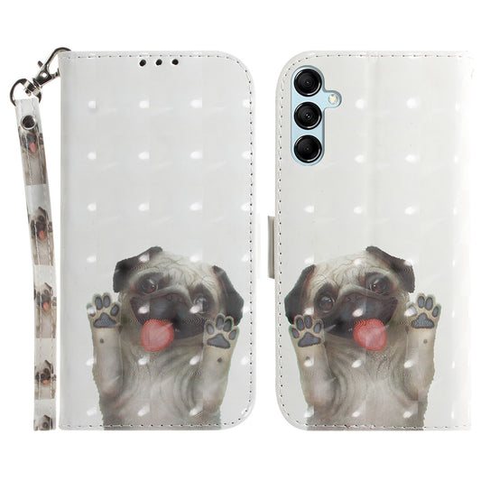 For Samsung Galaxy M34 5G / F34 5G 3D Pattern Printed Stand Cover Leather Wallet Phone Case with Strap - Pug
