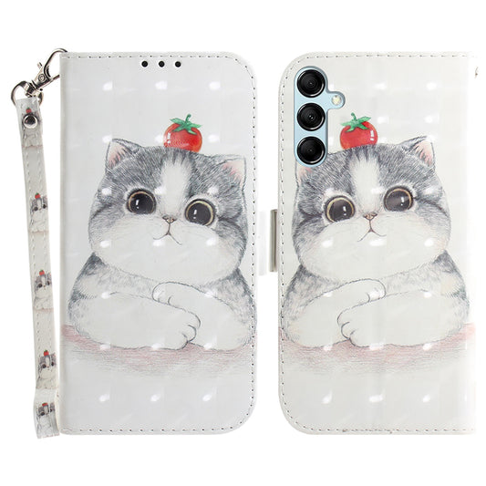 For Samsung Galaxy M34 5G / F34 5G 3D Pattern Printed Stand Cover Leather Wallet Phone Case with Strap - Cute Cat