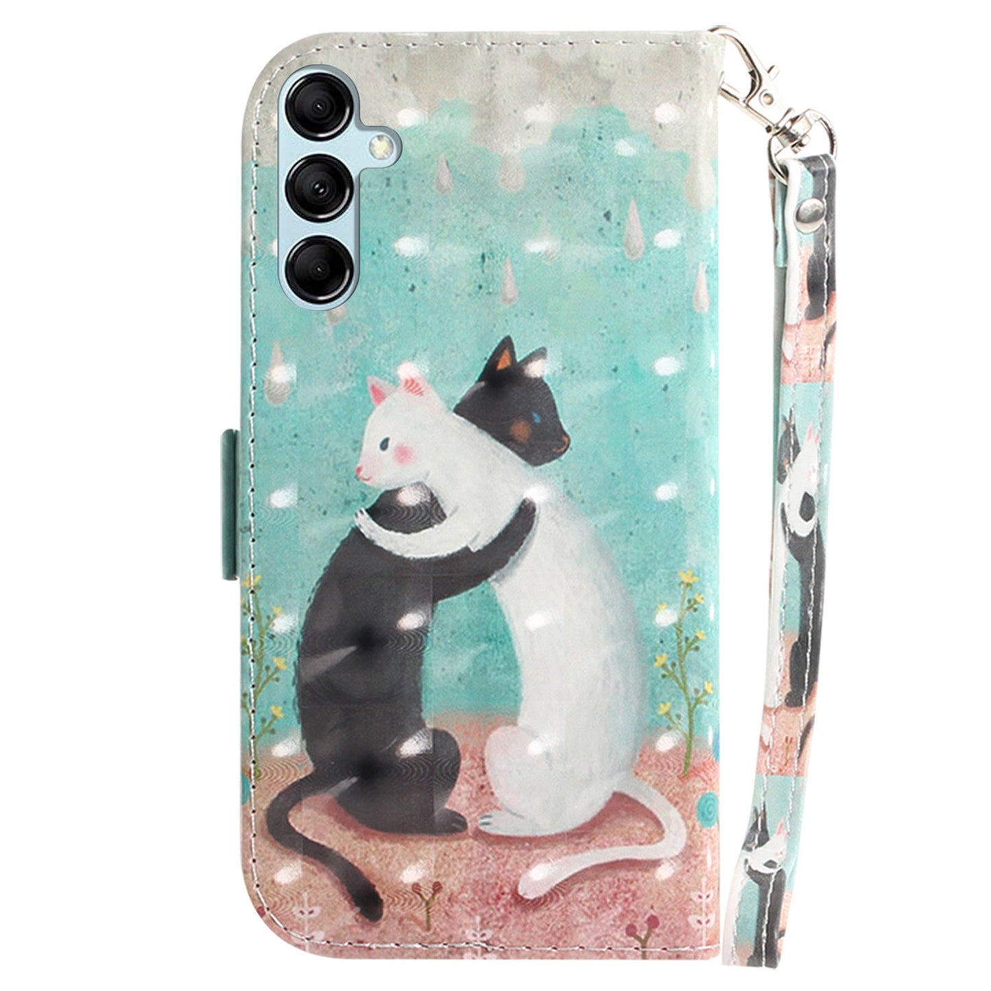 For Samsung Galaxy M34 5G / F34 5G 3D Pattern Printed Stand Cover Leather Wallet Phone Case with Strap - Two Cats