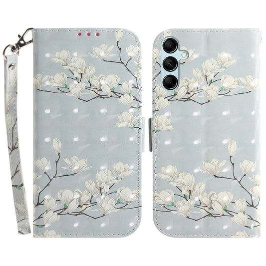 For Samsung Galaxy M34 5G / F34 5G 3D Pattern Printed Stand Cover Leather Wallet Phone Case with Strap - Magnolia
