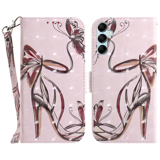 For Samsung Galaxy M34 5G / F34 5G 3D Pattern Printed Stand Cover Leather Wallet Phone Case with Strap - Butterfly High Heels