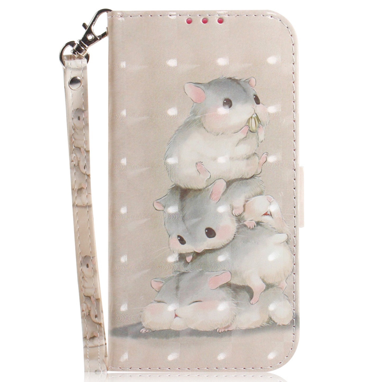 For Samsung Galaxy M34 5G / F34 5G 3D Pattern Printed Stand Cover Leather Wallet Phone Case with Strap - Stacking Squirrels