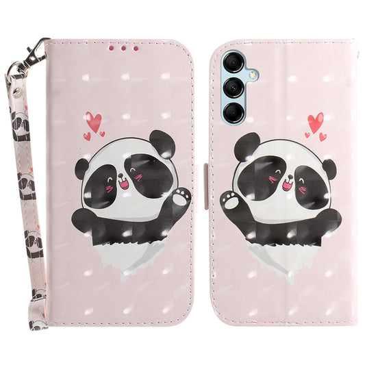 For Samsung Galaxy M34 5G / F34 5G 3D Pattern Printed Stand Cover Leather Wallet Phone Case with Strap - Love Heart Panda