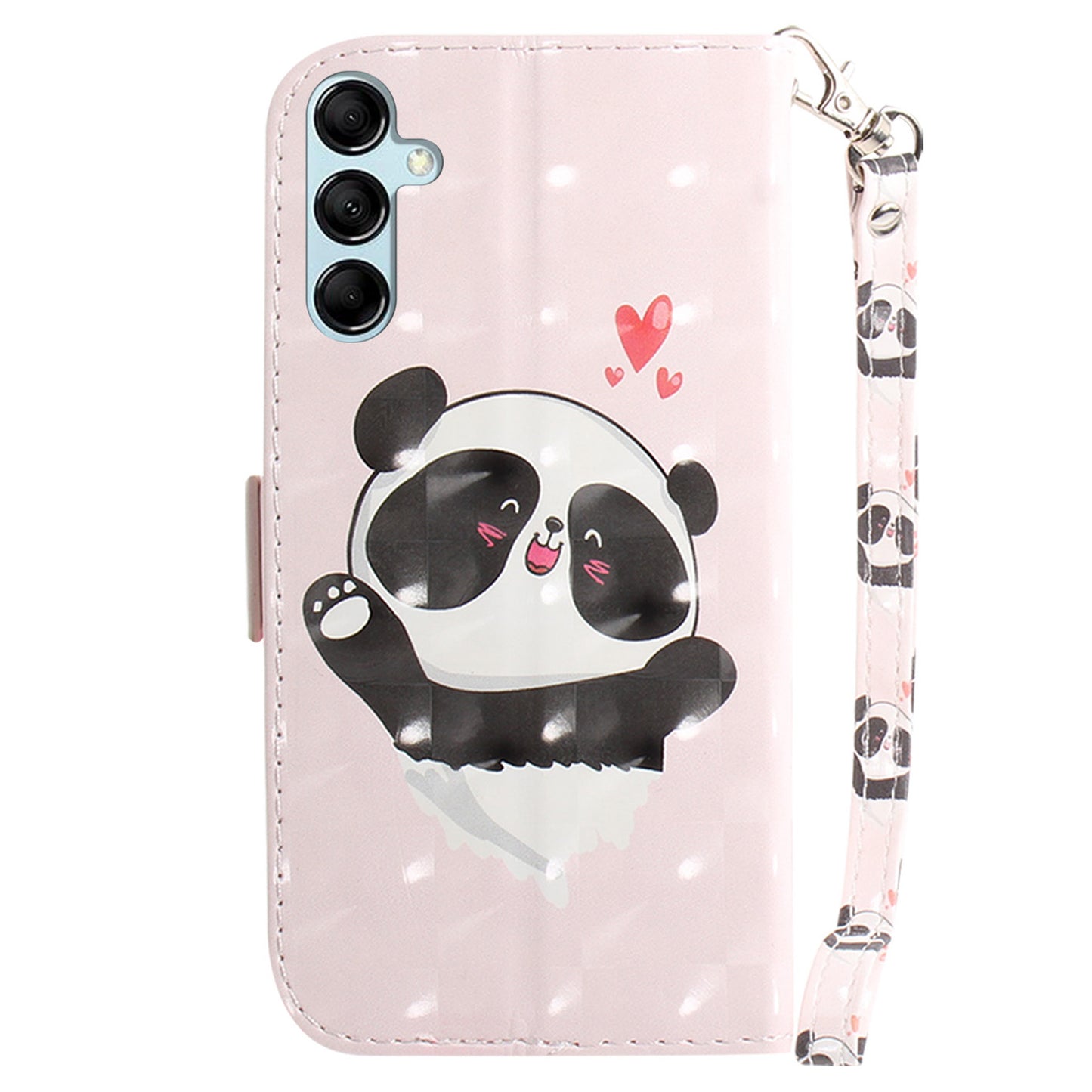 For Samsung Galaxy M34 5G / F34 5G 3D Pattern Printed Stand Cover Leather Wallet Phone Case with Strap - Love Heart Panda
