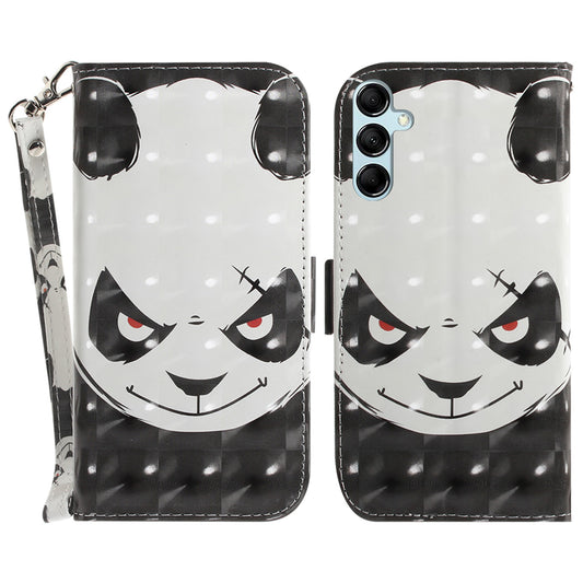 For Samsung Galaxy M34 5G / F34 5G 3D Pattern Printed Stand Cover Leather Wallet Phone Case with Strap - Angry Panda