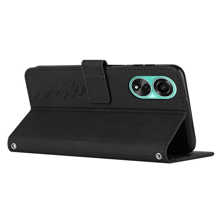 Skin-touch Phone Cover For Oppo A58 4G Case Leather Wallet Stand Shell - Black