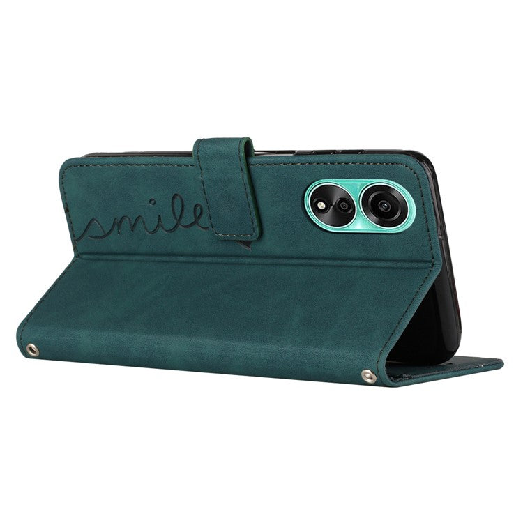 Skin-touch Phone Cover For Oppo A58 4G Case Leather Wallet Stand Shell - Green