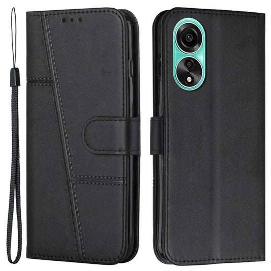 Shockproof Phone Cover for Oppo A78 4G Case Calf Texture Wallet PU Leather Stand Cell Phone Shell - Black