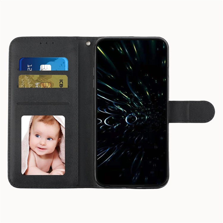 Shockproof Phone Cover for Oppo A78 4G Case Calf Texture Wallet PU Leather Stand Cell Phone Shell - Black