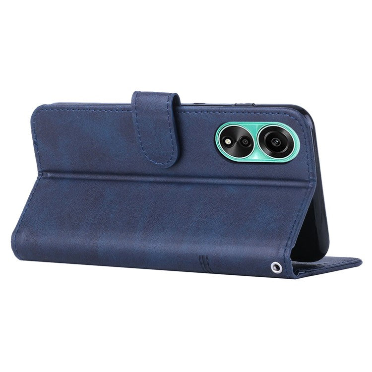 Shockproof Phone Cover for Oppo A78 4G Case Calf Texture Wallet PU Leather Stand Cell Phone Shell - Sapphire