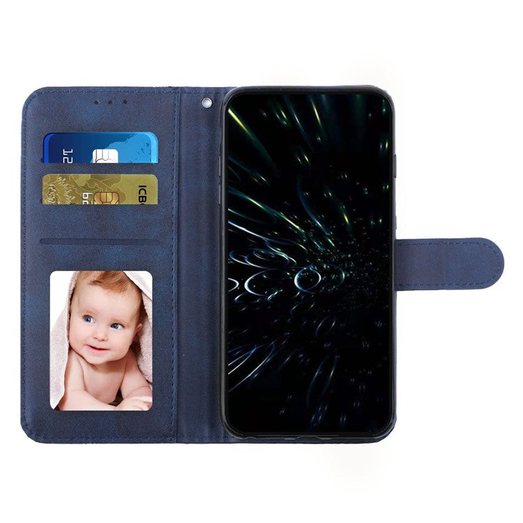 Shockproof Phone Cover for Oppo A78 4G Case Calf Texture Wallet PU Leather Stand Cell Phone Shell - Sapphire