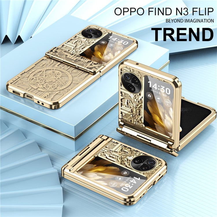 Mechanical Legend Series for Oppo Find N3 Flip 5G Case Hinge Protection PC Electroplating Cover - Champagne Gold