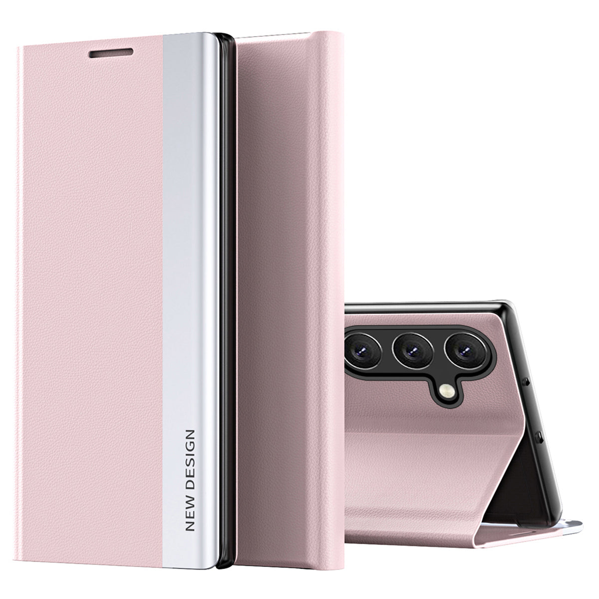 For Samsung Galaxy M34 5G / F34 5G Case PU Leather Electroplating Stand Cover - Pink