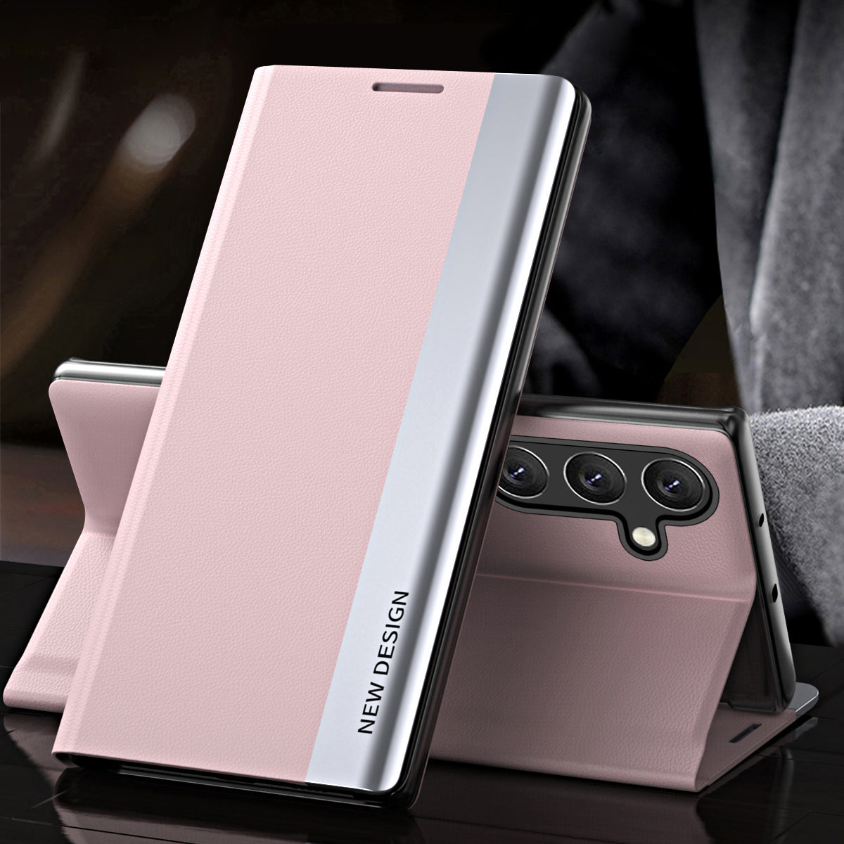For Samsung Galaxy M34 5G / F34 5G Case PU Leather Electroplating Stand Cover - Pink