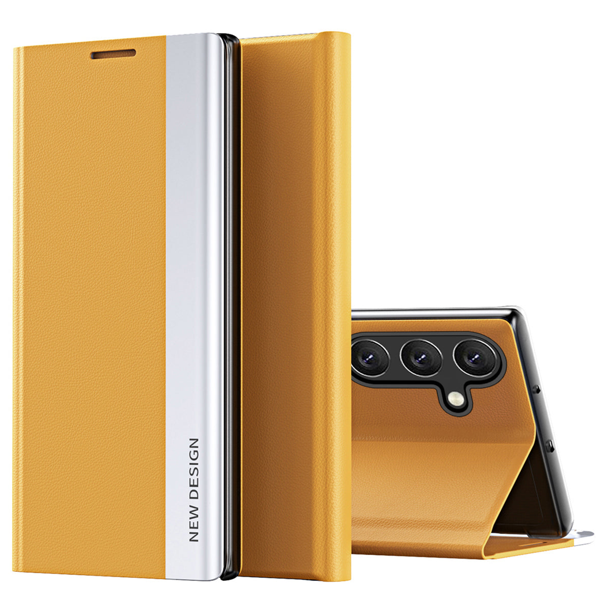 For Samsung Galaxy M34 5G / F34 5G Case PU Leather Electroplating Stand Cover - Yellow
