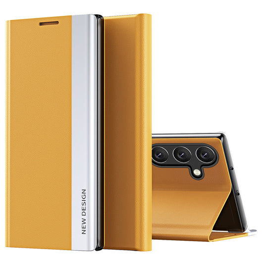 For Samsung Galaxy M34 5G / F34 5G Case PU Leather Electroplating Stand Cover - Yellow