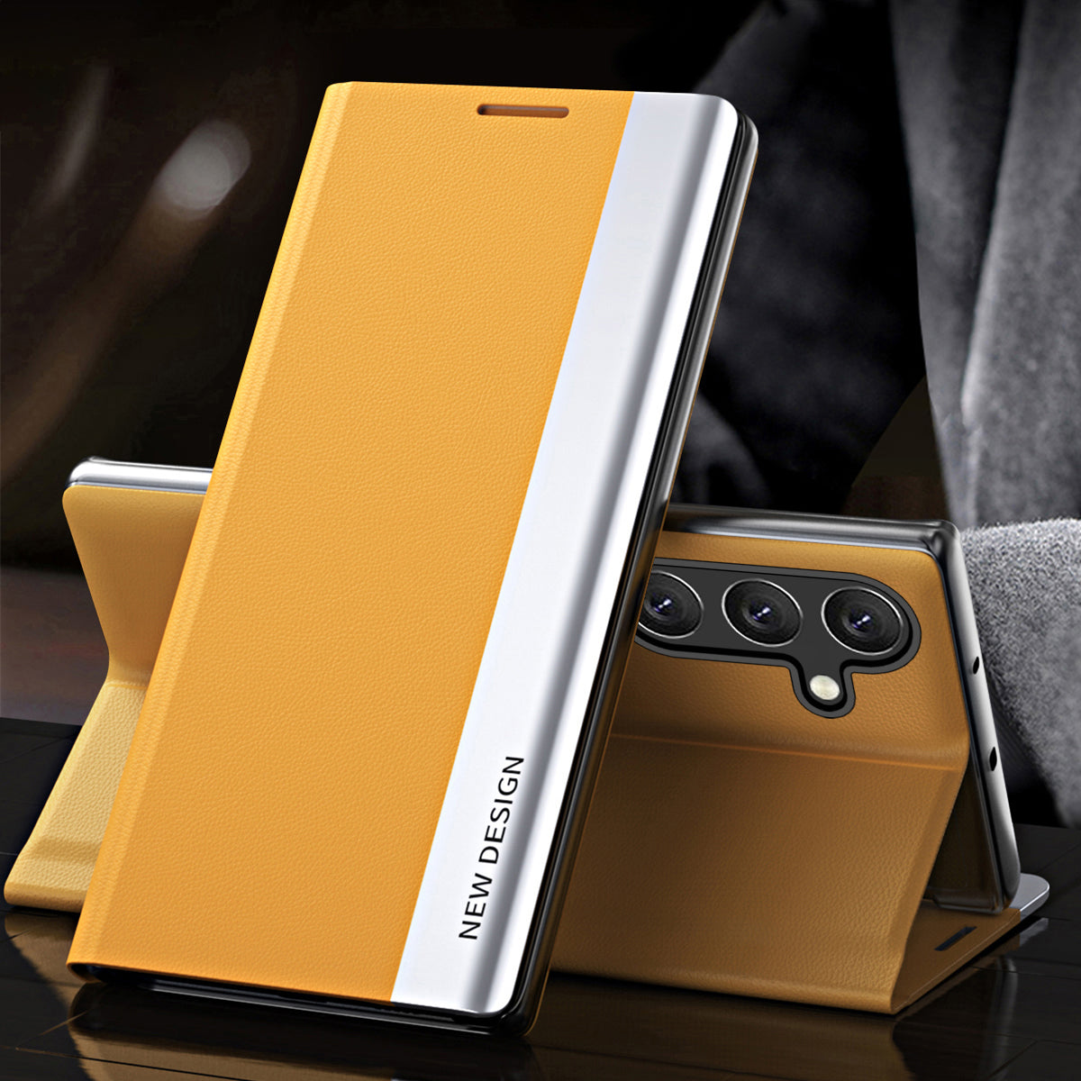 For Samsung Galaxy M34 5G / F34 5G Case PU Leather Electroplating Stand Cover - Yellow