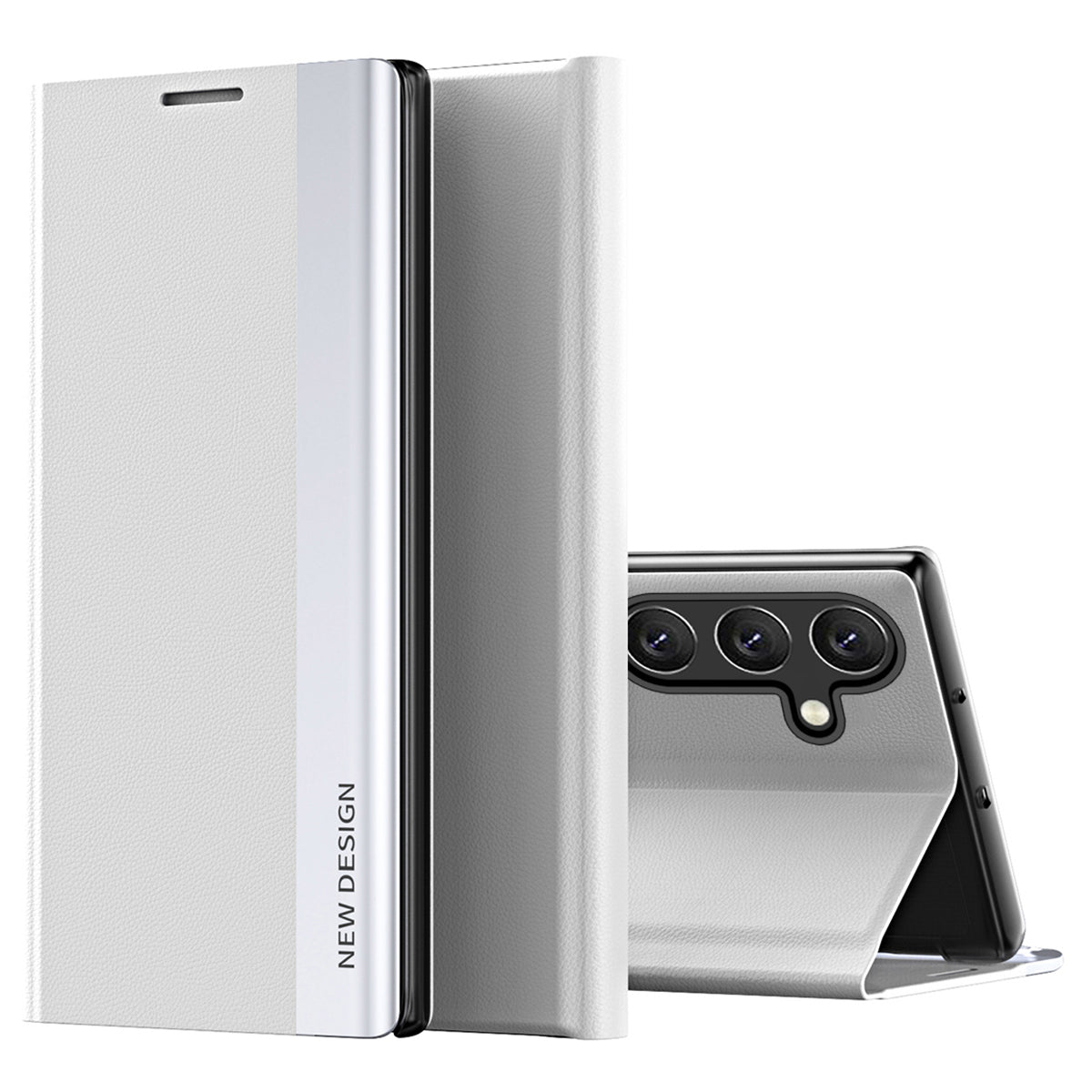 For Samsung Galaxy M34 5G / F34 5G Case PU Leather Electroplating Stand Cover - White