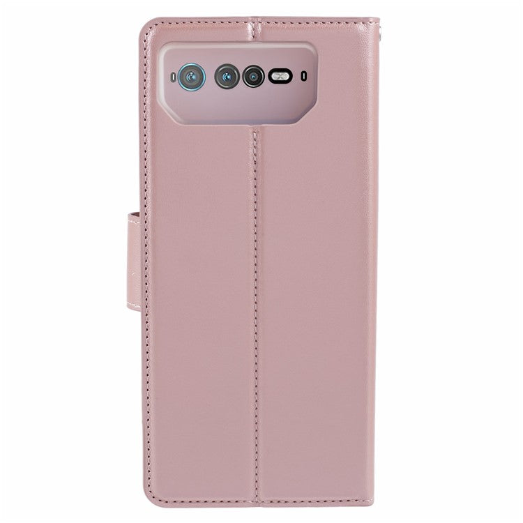 HANMAN Mill Series for Asus ROG Phone 6 5G / ROG Phone 6 Pro 5G Case Anti-drop Phone Cover Wallet PU Leather Shell - Rose Gold