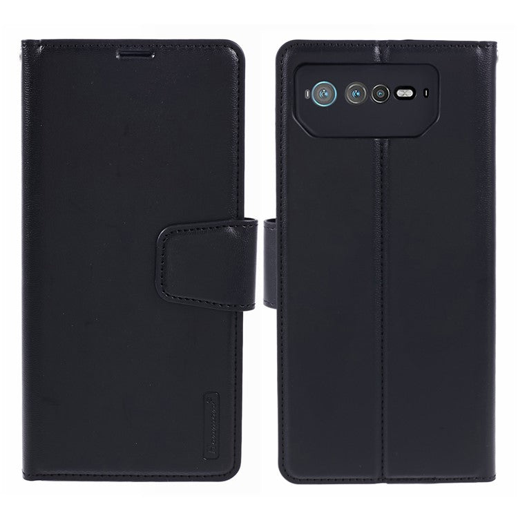 HANMAN Mill Series for Asus ROG Phone 6 5G / ROG Phone 6 Pro 5G Case Anti-drop Phone Cover Wallet PU Leather Shell - Black