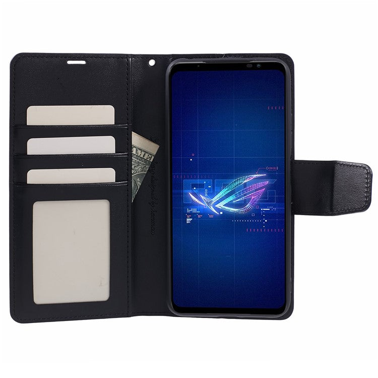 HANMAN Mill Series for Asus ROG Phone 6 5G / ROG Phone 6 Pro 5G Case Anti-drop Phone Cover Wallet PU Leather Shell - Black