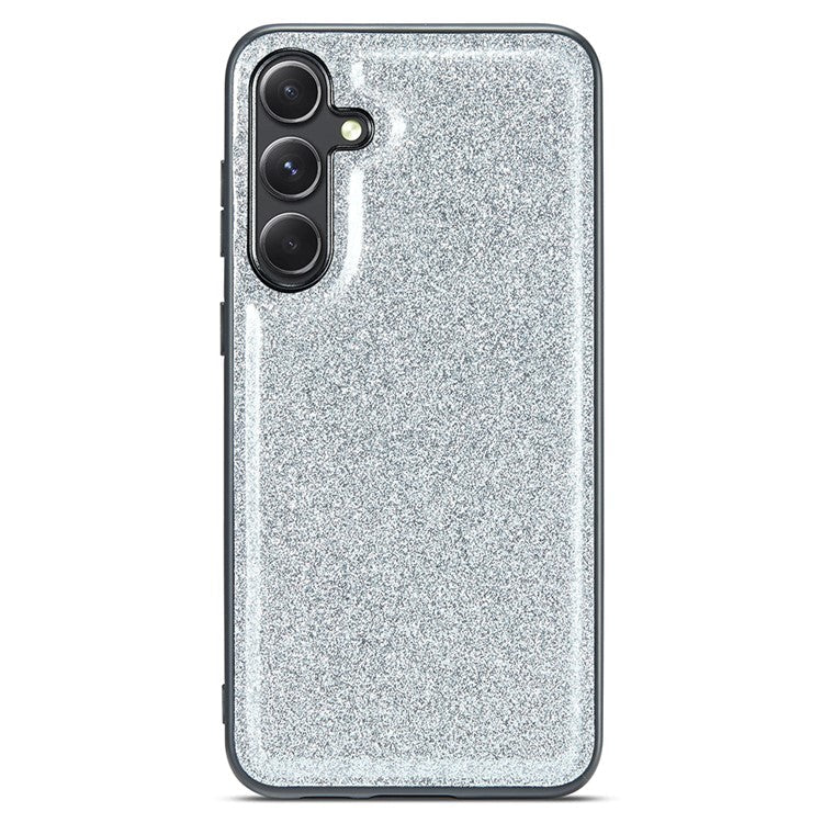 DG.MING Back Shell for Samsung Galaxy S23 FE Case Glitter PU Leather+PC+TPU Phone Cover - Silver