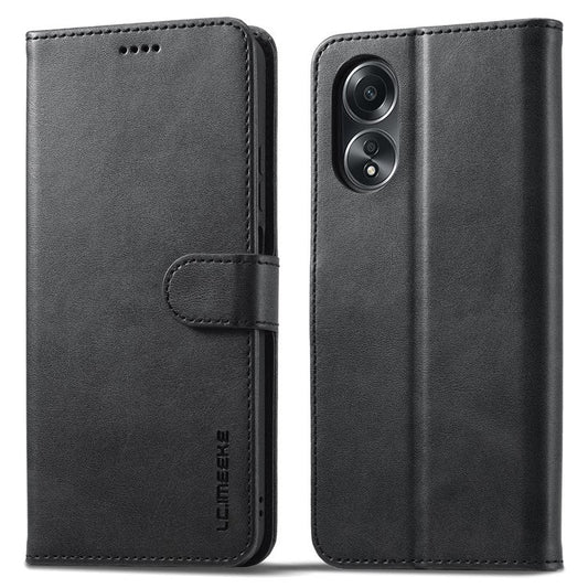 LC.IMEEKE For Oppo A58 4G / F23 5G Case Leather Phone Cover Stand Calf Texture Wallet - Black